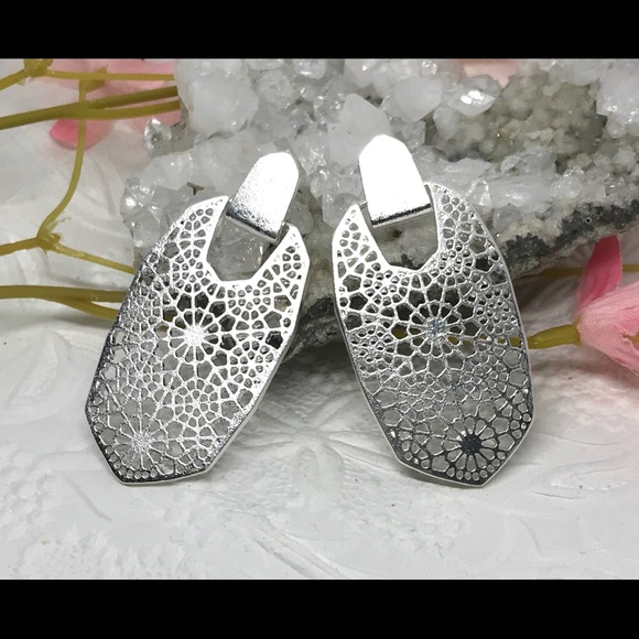 NEW 2.2” Silver Flower Filigree stud drop earring - Picture 3 of 3